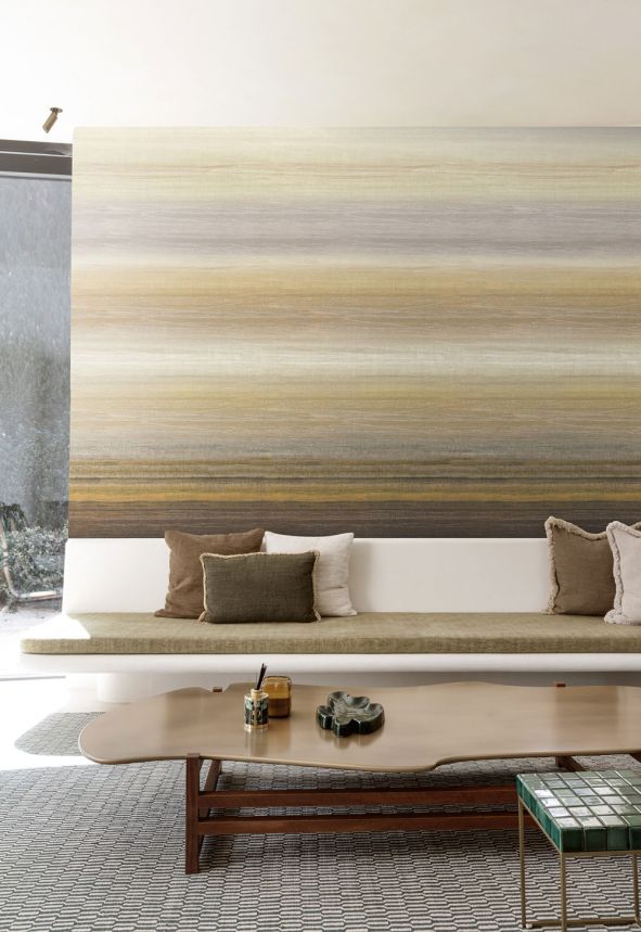 Vliesová obrazová tapeta na zeď, imitace látky, hnědá, béžová, pruhy, DGRIC203-300, Serica,  Masureel