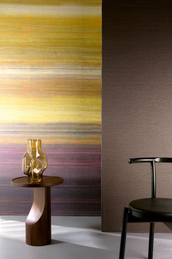 Vliesová obrazová tapeta na zeď, imitace látky, hnědá, žlutá, pruhy, DGRIC204-300, Serica, Masureel