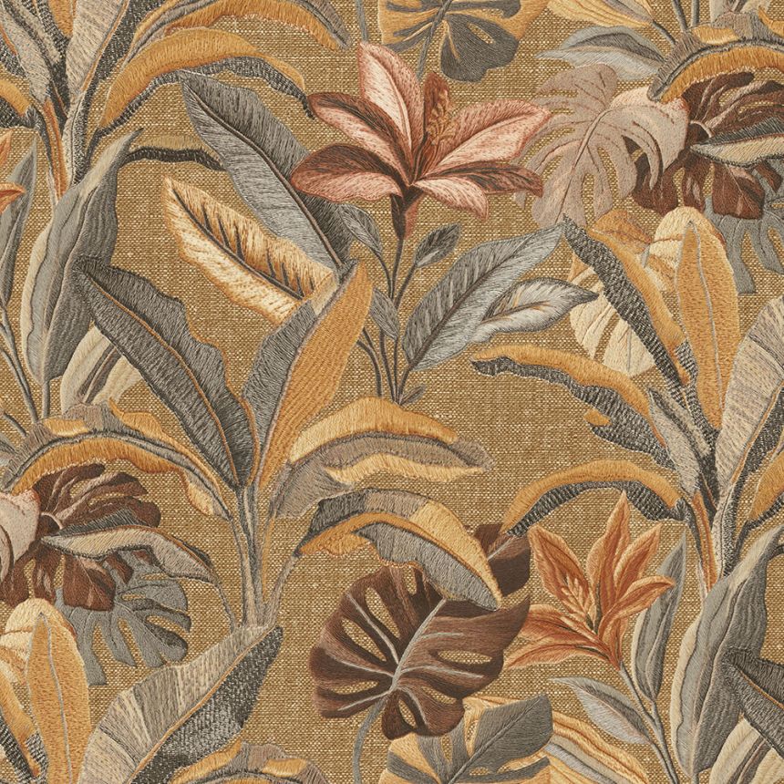 Luxusní vliesová tapeta na zeď, hnědá, květiny, listy, 73801, Tendenze, Emiliana Parati