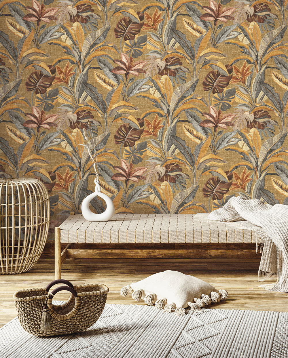 Luxusní vliesová tapeta na zeď, hnědá, květiny, listy, 73801, Tendenze, Emiliana Parati