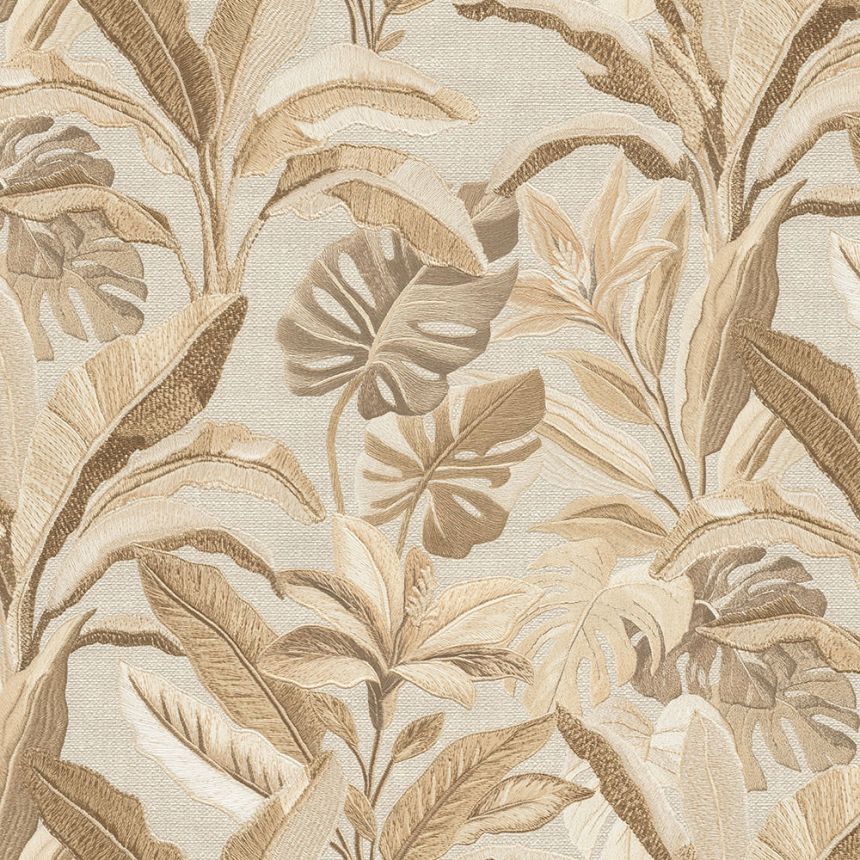 Luxusní vliesová tapeta na zeď, béžová, květiny, listy, 73802, Tendenze, Emiliana Parati