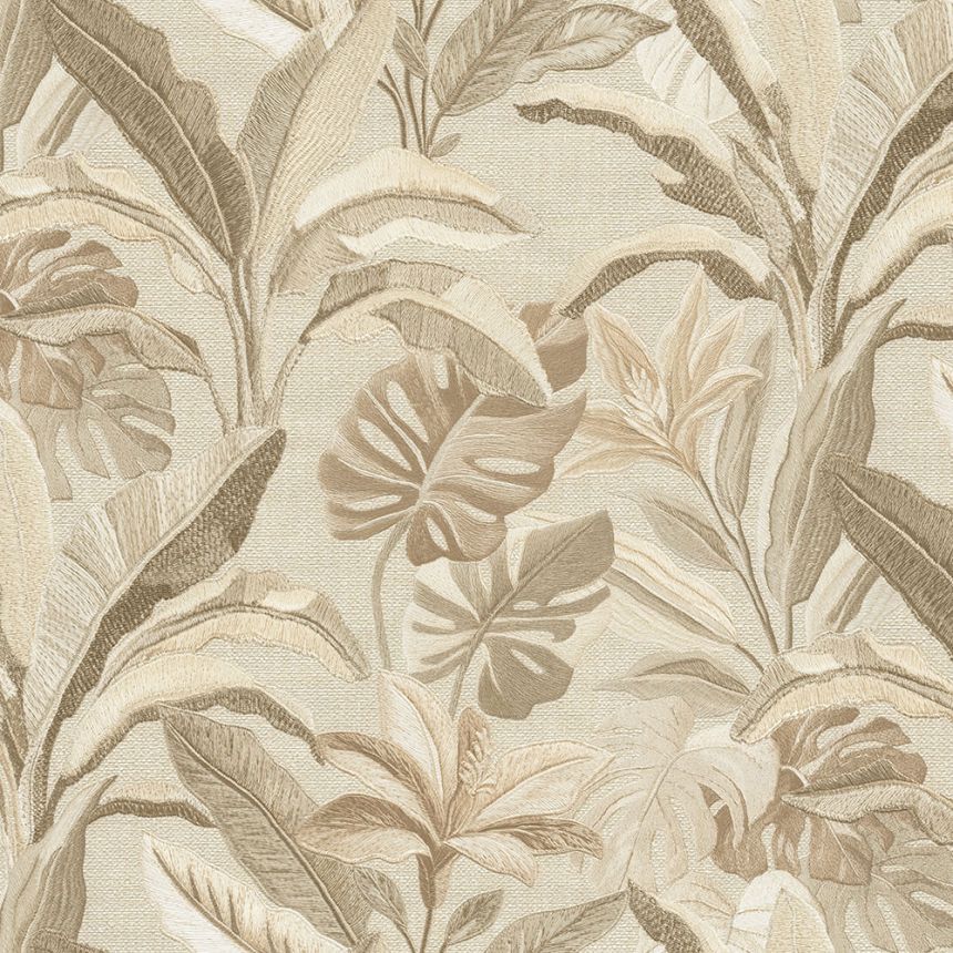 Luxusní vliesová tapeta na zeď, béžovo-zlatá, květiny, listy, 73803, Tendenze, Emiliana Parati