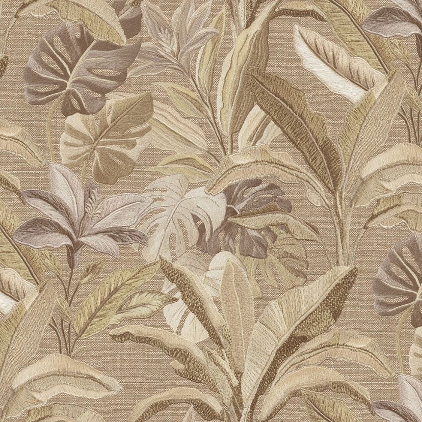 Luxusní vliesová tapeta na zeď, hnědo-zlatá, květiny, listy, 73804, Tendenze, Emiliana Parati