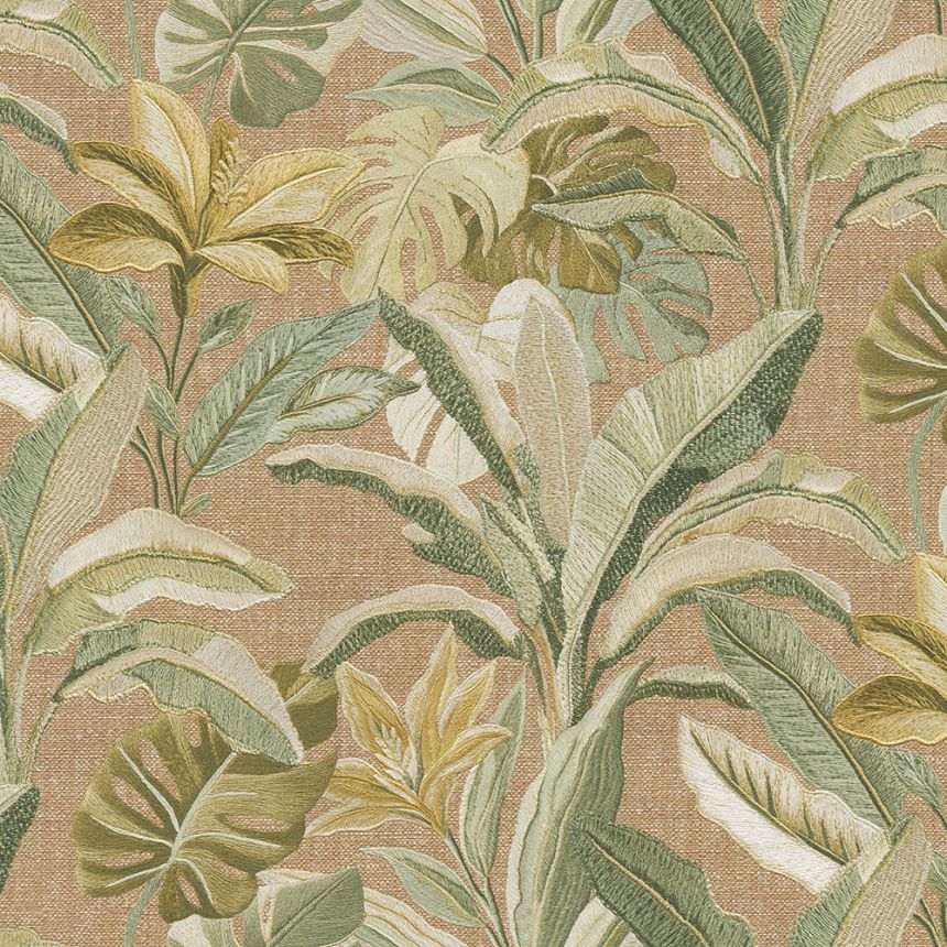 Luxusní vliesová tapeta na zeď, hnědo-zelená, květiny, listy, 73806, Tendenze, Emiliana Parati