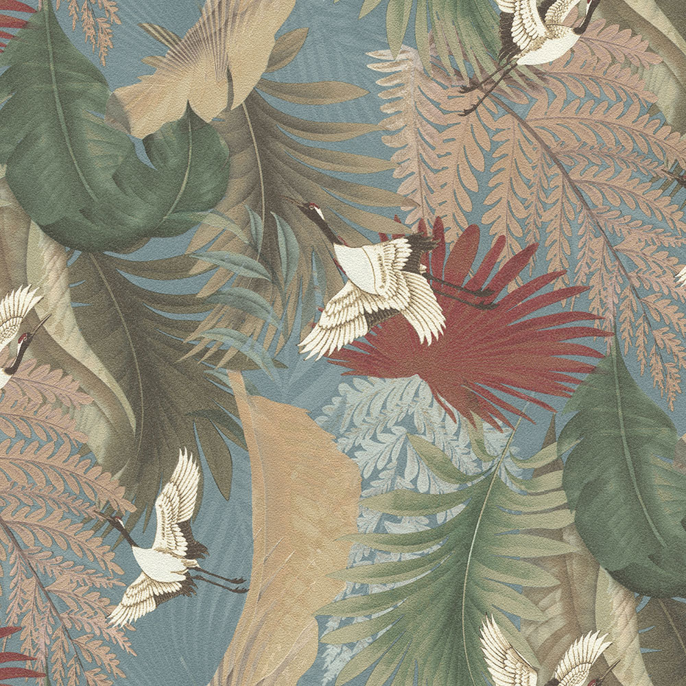 Vliesová tapeta na zeď, listy, jeřábi v letu, 73821, Tendenze, Emiliana Parati