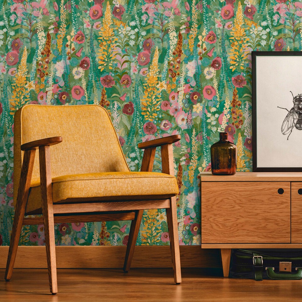 Vliesová tapeta na zeď, zelená, květiny,  A74601, Inia, Grandeco