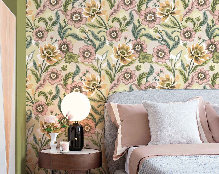 Vliesová tapeta na zeď, šedo-béžová, květiny, 2012, Rio, Parato by Cristiana Masi