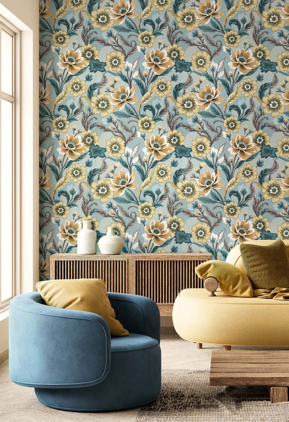 Vliesová tapeta na zeď, modrá, květiny, 2014, Rio, Parato by Cristiana Masi