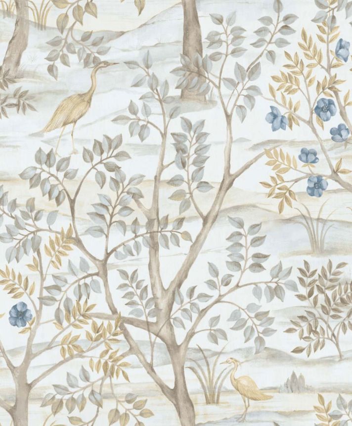 Vliesová tapeta na zeď, modrá, stromy, ptáci, 8316, Blooming Garden 2, Parato by Cristiana Masi