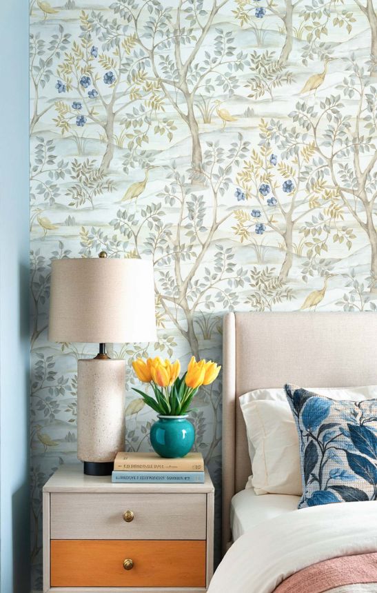 Vliesová tapeta na zeď, modrá, stromy, ptáci, 8316, Blooming Garden 2, Parato by Cristiana Masi