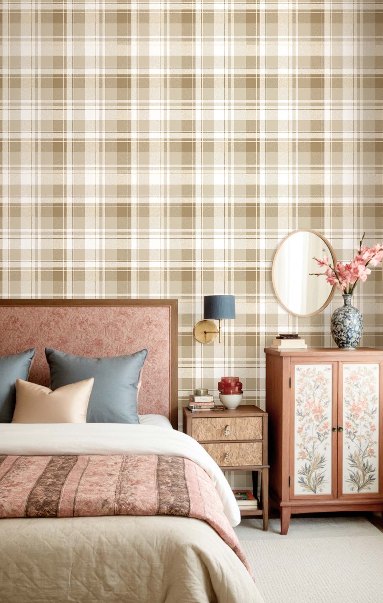 Vliesová tapeta na zeď, béžová, imitace tartanové látky, 8386, Blooming Garden 2, Parato by Cristiana Masi