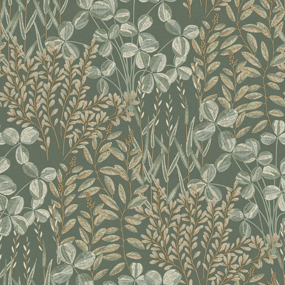 Vliesová tapeta na zeď, zelená, listy a trávy, A78901, Inia, Grandeco