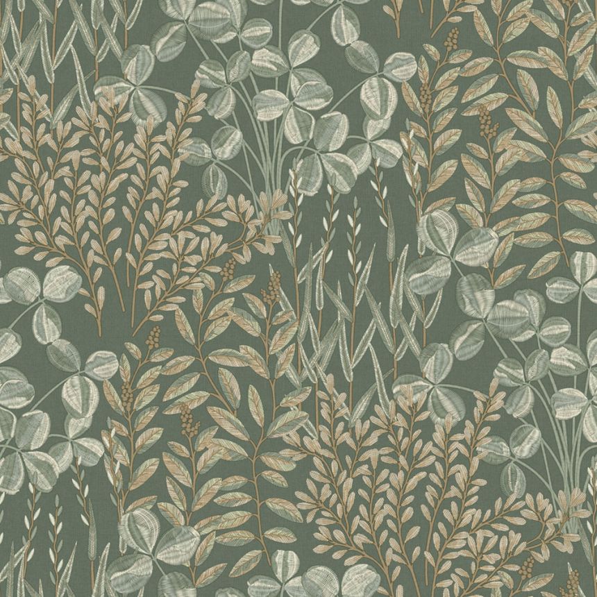 Vliesová tapeta na zeď, zelená, listy a trávy, A78901, Inia, Grandeco