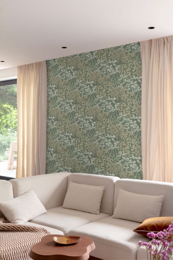 Vliesová tapeta na zeď, zelená, listy a trávy, A78901, Inia, Grandeco