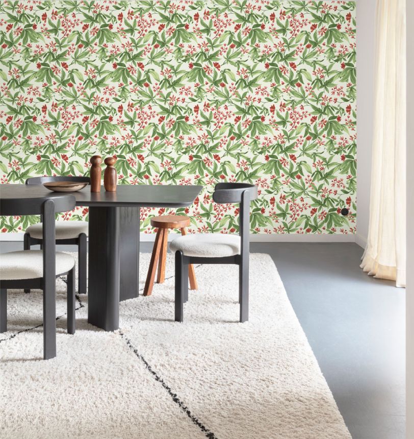 Vliesová tapeta na zeď, zeleno-růžová, rozkvetlé větvičky, A80401, Inia, Grandeco