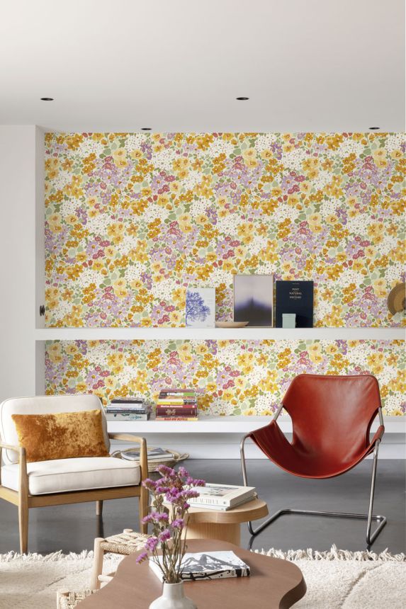 Vliesová tapeta na zeď, oranžová, květiny, A80501, Inia, Grandeco