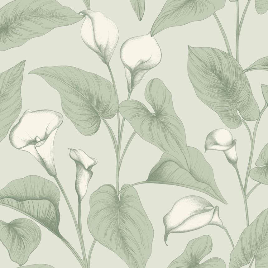 Vliesová tapeta na zeď, zelená, květiny, listy, A83601, Inia, Grandeco