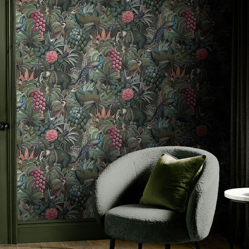 Vliesová tapeta na zeď, zeleno-modrá, džungle, zvířata, 142317, Jaipur, Graham Brown Premium