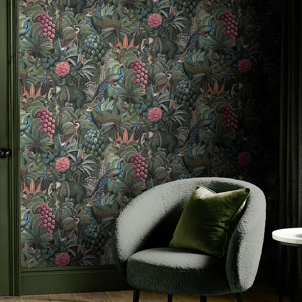 Vliesová tapeta na zeď, zeleno-modrá, džungle, zvířata, 142317, Jaipur, Graham Brown Premium