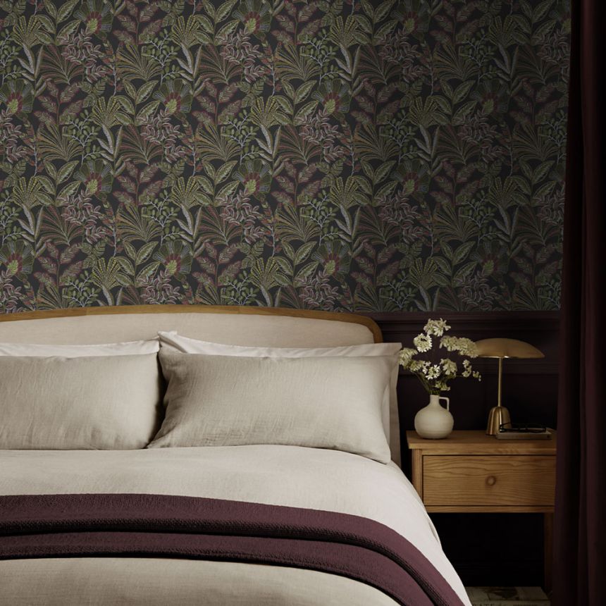 Vliesová tapeta na zeď, černá, listy, 142318, Jaipur, Graham Brown Premium