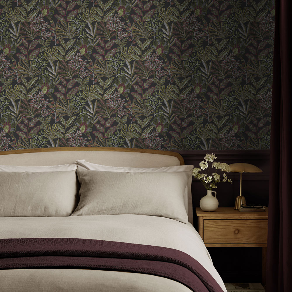 Vliesová tapeta na zeď, černá, listy, 142318, Jaipur, Graham Brown Premium