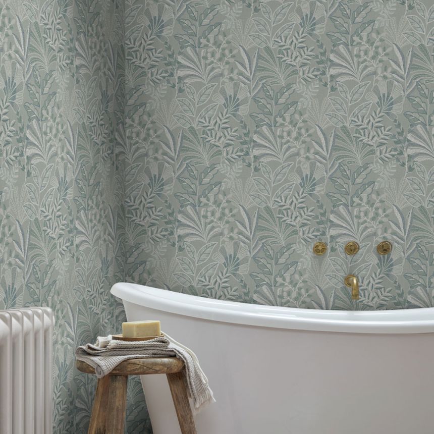 Vliesová tapeta na zeď, tyrkysová, listy, 142322, Jaipur, Graham Brown Premium