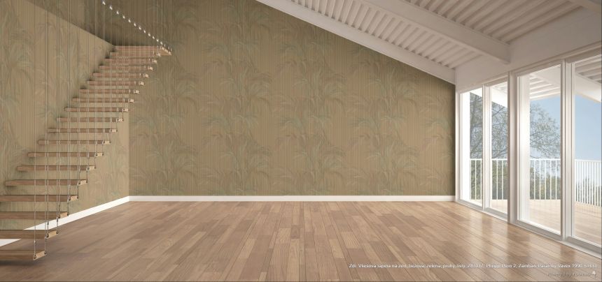 Vliesová tapeta na zeď, béžová, zelená, pruhy, listy, Z81017, Philipp Plein 2, Zambaiti Parati