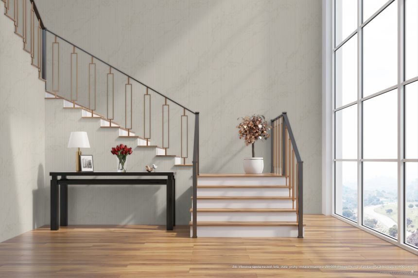 Vliesová tapeta na zeď, bílá, zlatá, pruhy, imitace mramoru, Z81020, Philipp Plein 2, Zambaiti Parati