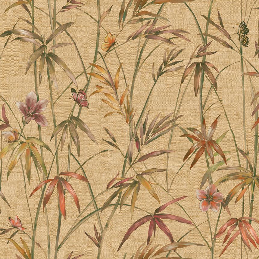 Vliesová tapeta na zeď, béžová, zelená, látková textura, rostliny, Z81044, Philipp Plein 2, Zambaiti Parati