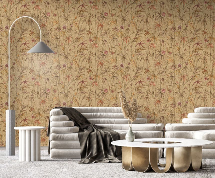 Vliesová tapeta na zeď, béžová, zelená, látková textura, rostliny, Z81044, Philipp Plein 2, Zambaiti Parati