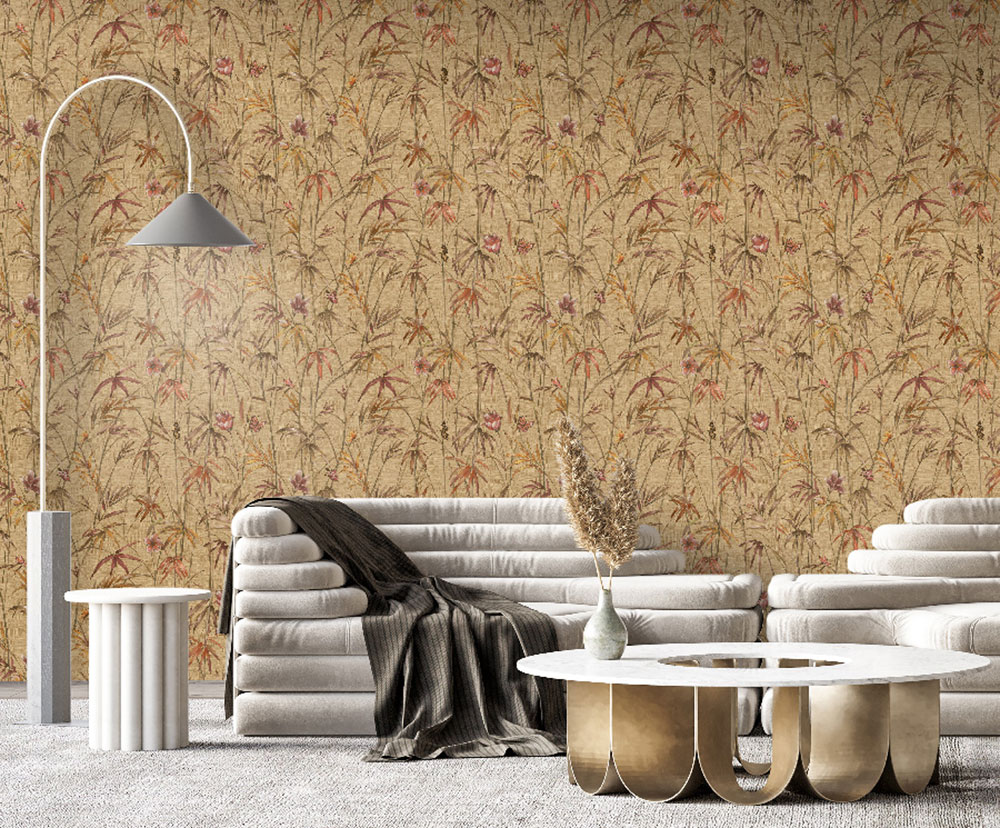 Vliesová tapeta na zeď, béžová, zelená, látková textura, rostliny, Z81044, Philipp Plein 2, Zambaiti Parati