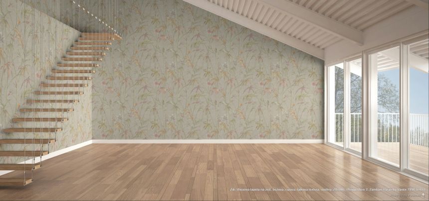 Vliesová tapeta na zeď, béžová, růžová, látková textura, rostliny, Z81046, Philipp Plein 2, Zambaiti Parati