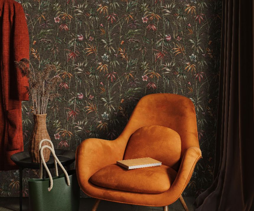 Vliesová tapeta na zeď, hnědá, zelená, látková textura, rostliny, Z81048, Philipp Plein 2, Zambaiti Parati