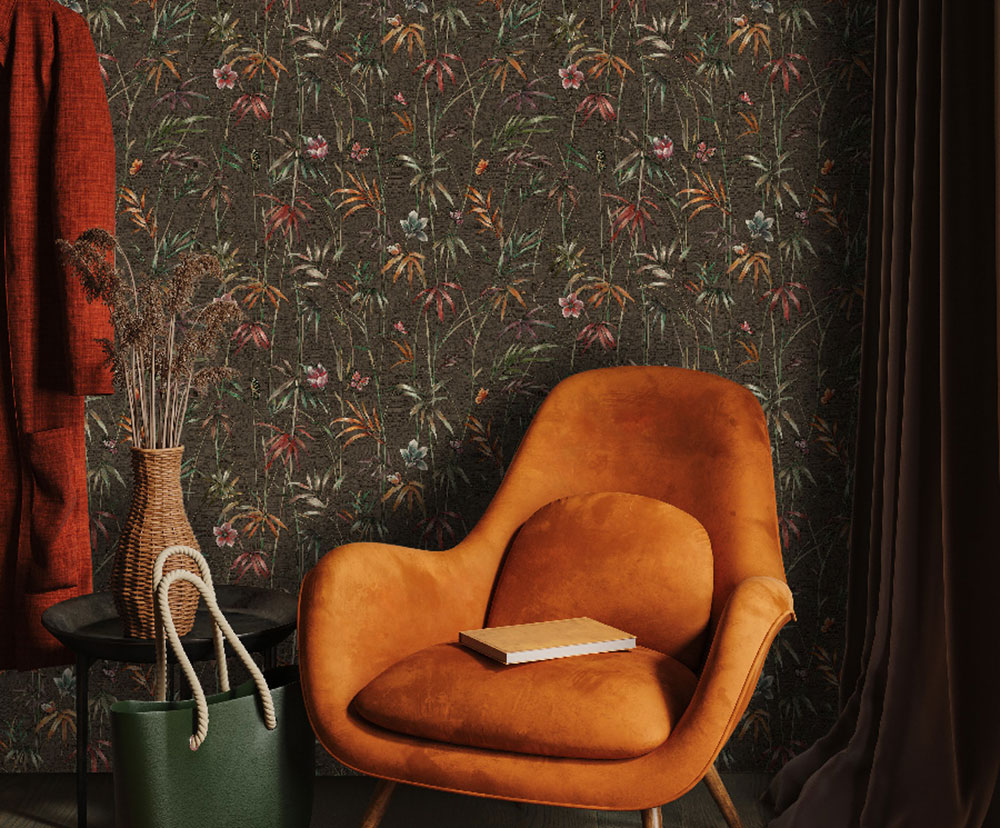 Vliesová tapeta na zeď, hnědá, zelená, látková textura, rostliny, Z81048, Philipp Plein 2, Zambaiti Parati