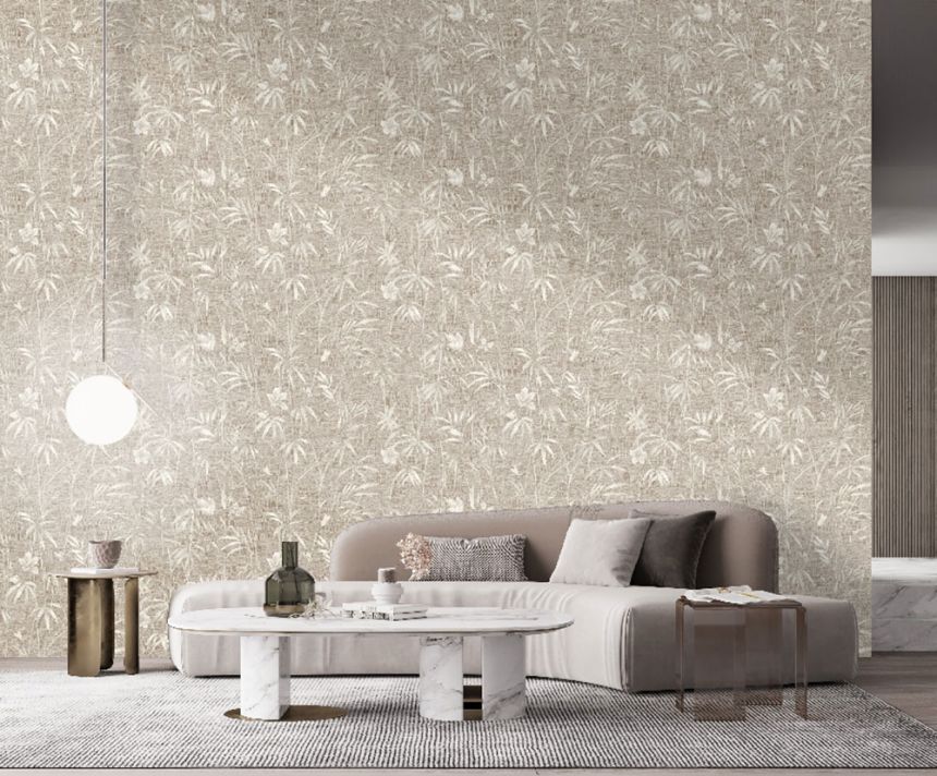 Vliesová tapeta na zeď, béžová, bílá, látková textura, rostliny, Z81051, Philipp Plein 2, Zambaiti Parati
