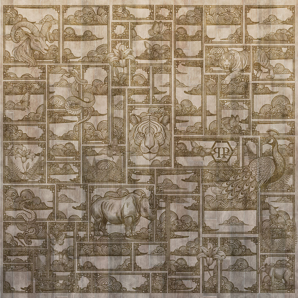 Vliesová obrazová tapeta na zeď, béžová, hnědá, tygr, obrázky, Z81065, 3x3m, Philipp Plein 2, Zambaiti Parati