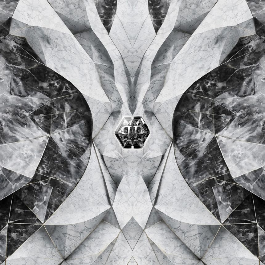 Vliesová obrazová tapeta na zeď, černá, šedá, mramor, tvary, logo, Z81067, 3x3m, Philipp Plein 2, Zambaiti Parati