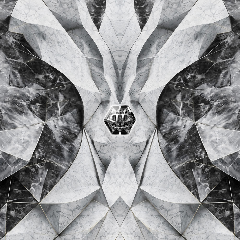 Vliesová obrazová tapeta na zeď, černá, šedá, mramor, tvary, logo, Z81067, 3x3m, Philipp Plein 2, Zambaiti Parati