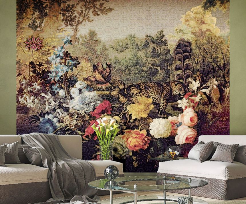 Vliesová obrazová tapeta na zeď, zelená, hnědá, květiny, stromy, Z80087, 3x3m, Philipp Plein 2, Zambaiti Parati