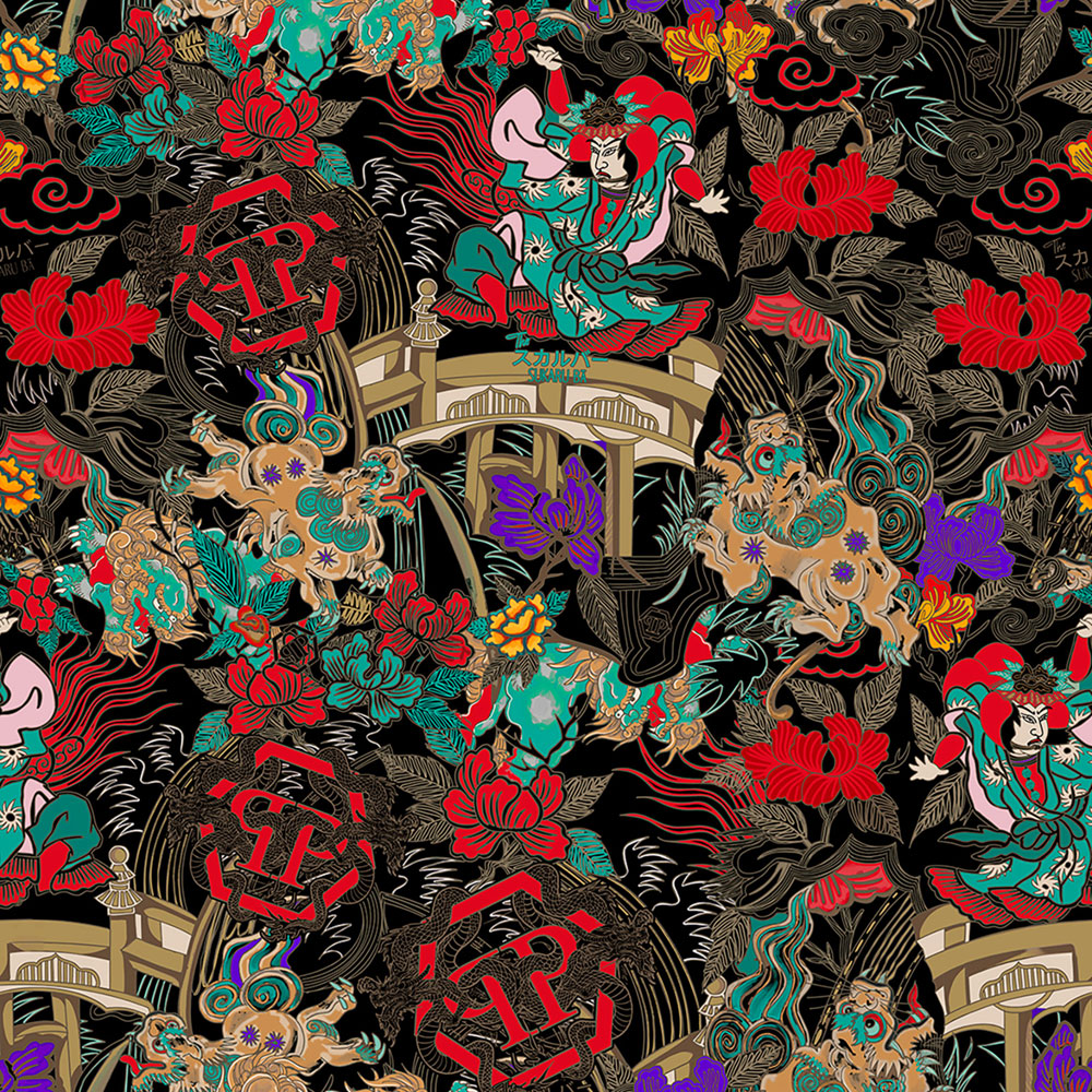 Vliesová obrazová tapeta na zeď, černá, červená, postavy, květiny, Z81079, 2x3m, Philipp Plein 2, Zambaiti Parati