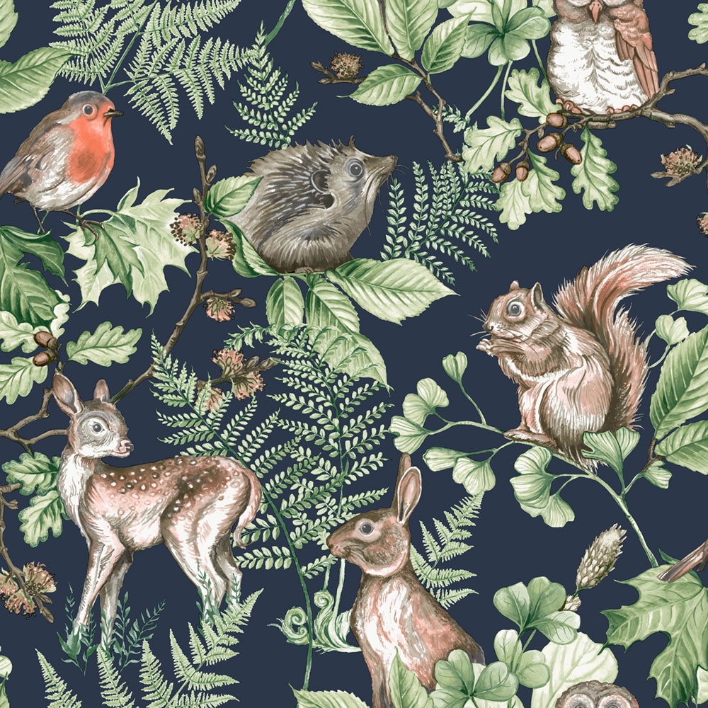 Dětská vliesová tapeta Lesní zvířátka, 108568, Woodland Animals Navy,  Kids@Home 6, Graham & Brown