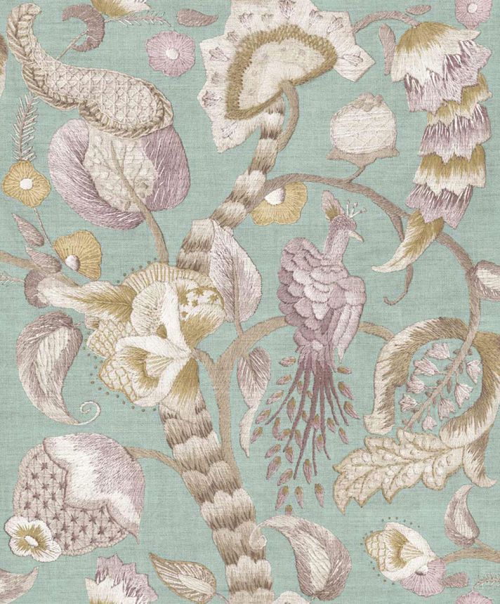 Vliesová tapeta na zeď, šedá, zelená, kvetoucí větvičky, ptáci, 5800, Jaipur, Parato by Cristiana Masi