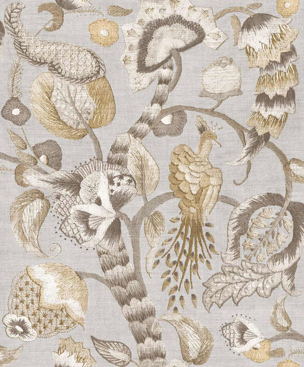 Vliesová tapeta na zeď, šedá, béžová, kvetoucí větvičky, ptáci, 5801, Jaipur, Parato by Cristiana Masi