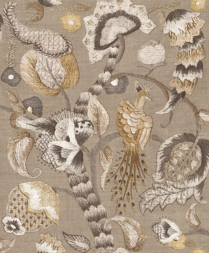 Vliesová tapeta na zeď, šedá, černá, kvetoucí větvičky, ptáci, 5802, Jaipur, Parato by Cristiana Masi