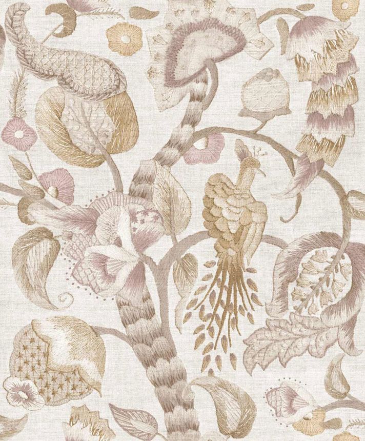 Vliesová tapeta na zeď, růžová, béžová, kvetoucí větvičky, ptáci, 5804, Jaipur, Parato by Cristiana Masi