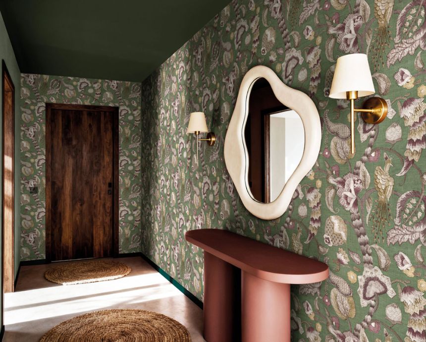 Vliesová tapeta na zeď, fialová, šedá, kvetoucí větvičky, ptáci, 5805, Jaipur, Parato by Cristiana Masi