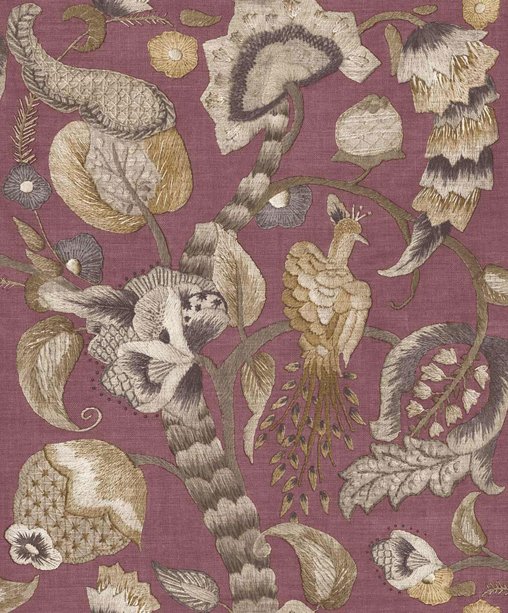 Vliesová tapeta na zeď, zelená, fialová, kvetoucí větvičky, ptáci, 5808, Jaipur, Parato by Cristiana Masi