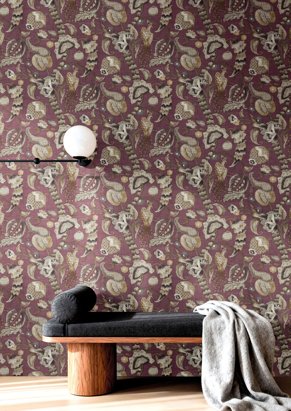 Vliesová tapeta na zeď, zelená, fialová, kvetoucí větvičky, ptáci, 5808, Jaipur, Parato by Cristiana Masi