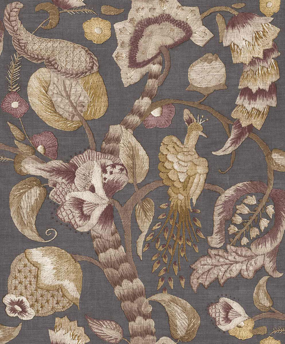 Vliesová tapeta na zeď, šedá, hnědá, kvetoucí větvičky, ptáci, 5809, Jaipur, Parato by Cristiana Masi