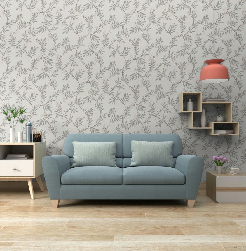 Vliesová tapeta na zeď, bílá, šedá, rozkvetlé větvičky, 7701, Agora, Parato by Cristiana Masi